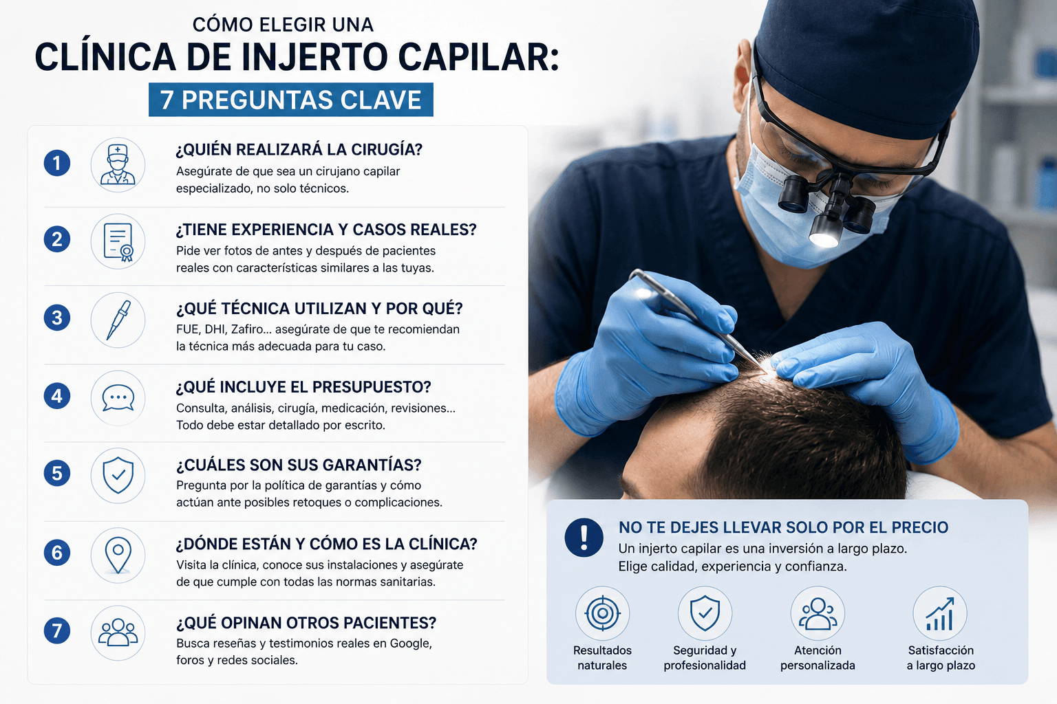 Imagen de apoyo para Cómo elegir una clínica de injerto capilar: 7 preguntas clave